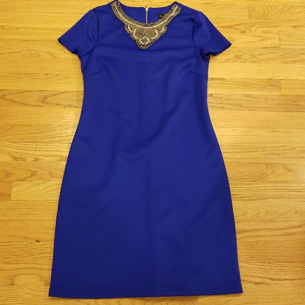Blue Embellished Shift Dress